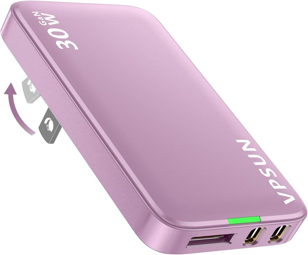 USB Wall Charger Block 30W,3 Port Ultra Thin Flat USB C Charging Plug,Foldable Power Adapter for iPad,iPhone 15/16,Samsung (Pink)