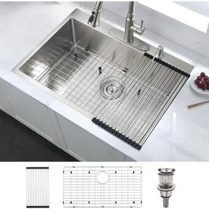 28 Inch Drop In Kitchen Sink Single Bowl, 28x22 Topmount 16 Gauge Stainless Steel Kitchen Sink Brushed Nickel Deep Basin 28x22x10