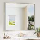 Keonjinn 42 x 36 Inch Brushed Nickel Bathroom Mirrors for Over Sink, Beveled Rectangle Framed Mirrors for Wall, Farmhouse Bathroom Vanity Mirror, Square Corner, Hangs Horizontally or Vertically