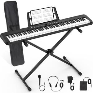 88 Key Piano Keyboard Beginner Electric Digital Piano with Full Size Semi Weighted Keys,Sustain Pedal, Power Supply, Stand, Carrying Case,Headphones (Black88KEY)