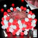 2025 New Connectable 43FT Smart Voice Controlled Christmas String Lights Indoor Outdoor | 100LED Red and White Globe Twinkle Lights with Remote & Timer | 12 Modes Waterproof Christmas Tree Decorations