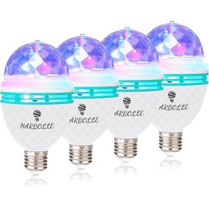 HARBOLLE 4 Pack RGB Color Rotating Bulb,E26/E27,LED Party Bulbs Colored Strobe Light Bulb Multi Crystal Stage Lights for Disco, Birthday Party Club Bar for Indoor Parties, Photography