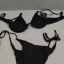 ZAFUL Women's Textured Underwire Bikini Set V Notch High Cut Swimwear Tie Side Ribbed Sexy Swimsuits (Medium, 441-black)