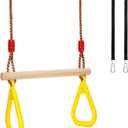 Trapeze Bar, 16" Adjustable Height Wooden Swing Set, Trapeze Climbing Bar Assembly with Rings, Gym Hanging Accessories Playground Attachments