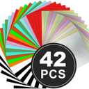 HTV Heat Transfer Vinyl Bundle: 42 Pack 12" x 10" Pu Iron on Vinyl for T-Shirt 15 Assorted Colors for Cricut Iron on Vinyl for All Cutting, Easy to Cut & Weed for Heat Viny