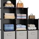 HOMIDEC Closet Organizers and Storage, 9 Cube Storage Organizer, Portable Closet Organizer Cubes Shelves for Clothes, Bedroom, Kids Room, Bathroom, Wardrobe, Garment Racks, Black (Large)