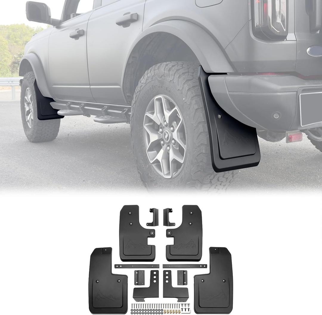 Mud Flaps for 2021-2025 2026 Ford Bronco 2/4-Door, No Drill Splash Guards Front & Rear Truck Mud Guards with Hardware Accessories Mudflaps Set 4pcs (NOT for Sport)