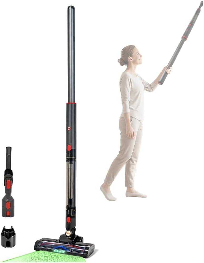 EZ SPARES Ultra-Light Handheld Stick Vacuum Cleaner,Featherweight Stick Cordless Vacuum,Lightweight Vacuum with Crevice Tool for Ceiling,Shelves,Corners,LED-Brushhead,Rechargeable(Pencil-Style,Grey) (Gray)