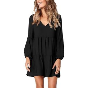 Amoretu Womens Tunic Dress Long Sleeve V Neck Casual Loose Flowy Swing Shift Dresses Size XL, Black