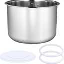 Stainless Steel Inner Pot 6 Qt, Compatible with Instant Pot 6 Quart Inner Pot Certain Models, 0 Coating, Comes 2 Sealing Rings 1 Sealing Caps, Not Compatible With CrockPot Brand.