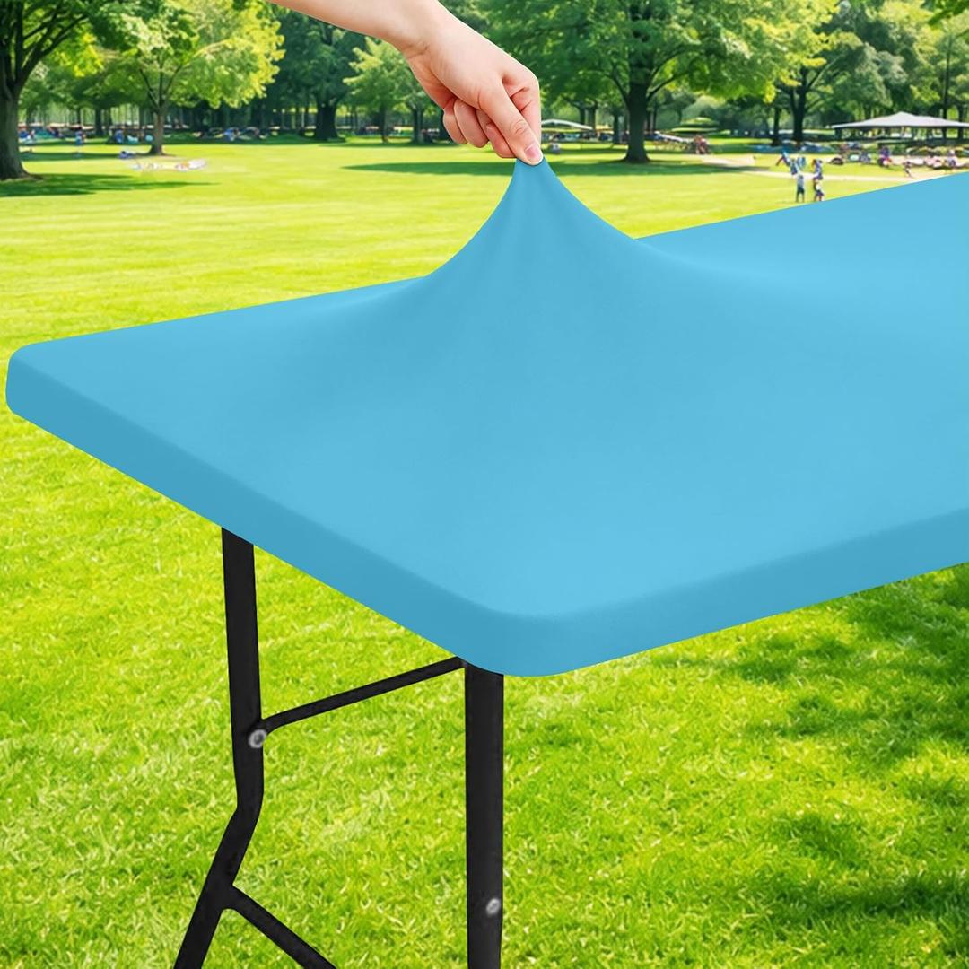 Moosfor Spandex 8 Foot Rectangle Table Cloth, Elastic Fitted Tablecloths for Picnic, Stretch Washable Patio Table Cover for Outdoor, Camping, Banquet and Parties (Blue Mist, 30"x96")