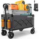 Collapsible Wagon Cart 220lbs Beach Foldable Wagon Lightweight & Portable Folding Utility Grocery Shopping Carts with Wheels for Shopping Garden and Sports (Grey)