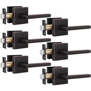 Goldenwarm Oil Rubbed Bronze Door Handles Interior, Privacy Bronze Interior Door Handles, Square Door Lever Interior for Bedroom Bathroom (6 Pack)