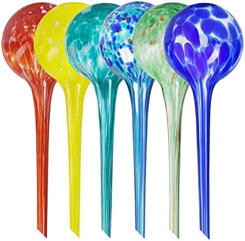 Mission Gallery Plant Watering Globes Set of 6 - Large Self Watering Globes for Indoor & Outdoor Plants - Multicolored, Automatic, Glass Watering Bulbs for Daily Use, Plant Watering Devices