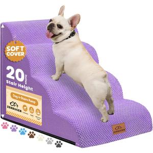 Dog Ramp and Stair for Bed 16" H-20 H,3-Step Cat Stair for Sofa and Chair,4-Step Dog Ramp for High Bed and Window,Durable Nonslip Fabric Cover for Indoor (Purple-20 H, Pet Friendly, 4)