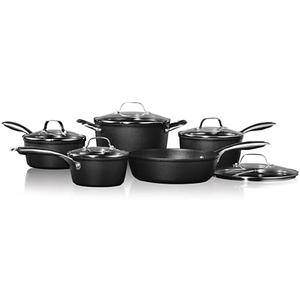 Starfrit The Rock Diamond 10PC Non-Stick Set - Durable Forged Aluminum - Oven Safe - PFOA Free - Easy to Clean - Black