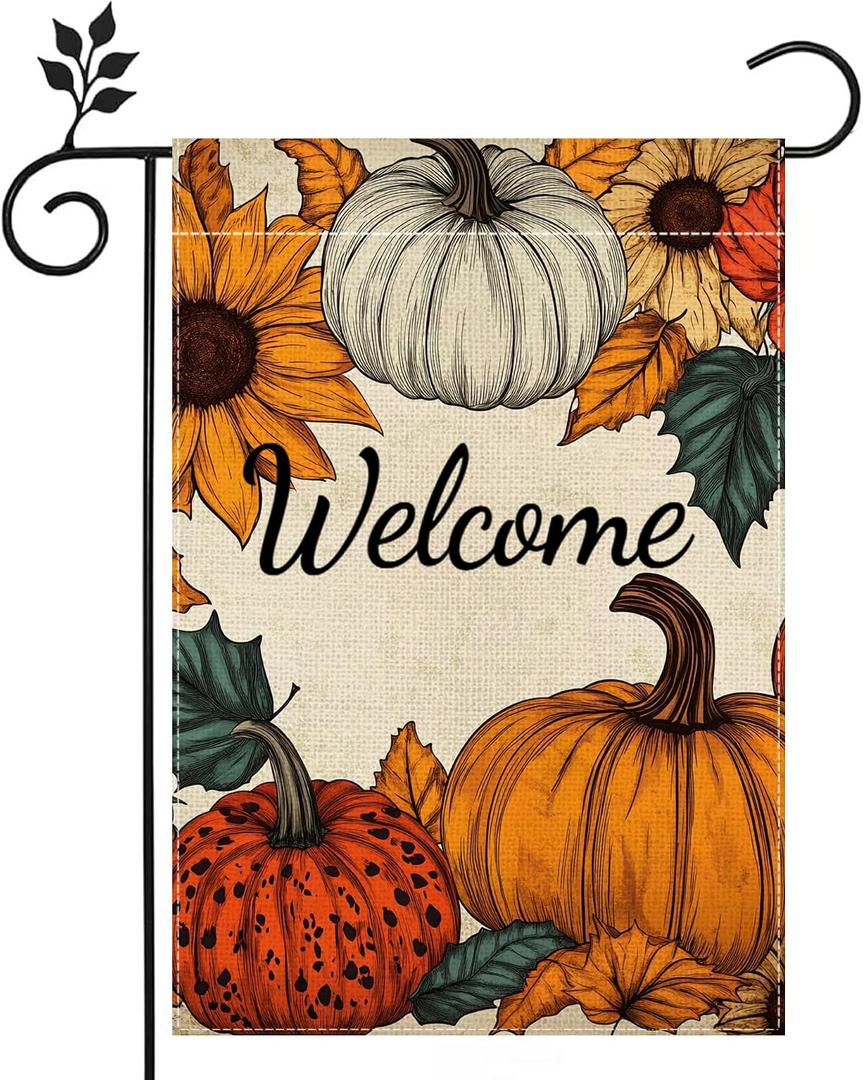 2 x Fall Welcome Pumpkin Garden Flag Double Sided 12x18 Outdoor Decor