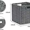 DULLEMELO Wicker Storage Baskets for Shelves, Plastic Woven Cube Storage Bins Set of 4, 11x11x11 inch Foldable Wicker Baskets for Shelves,Closet, Clothes, Toys-Grey