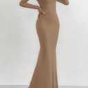 BTFBM Women Bodycon Maxi Dress Fall 2025 Long Sleeve Ruched Elegant Party Cocktail Formal Wedding Guest Dresses (Brown, XL)