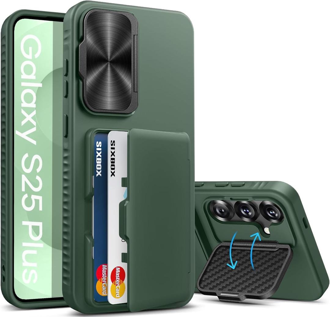 for Samsung Galaxy S25+ Plus Case Wallet with Stand, Built-in Card Holder & Camera Cover, Military Grade Drop Protection Shockproof Rugged Protective Wallet Phone Case for S25+ Plus 2025, Green