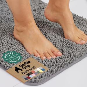 Bath Rug Mat 30x20, Thick Soft Absorbent Chenille, Quick Dry Microfiber Mats, Rubber Backing Washable Shower Floor Rugs, US Designed Bathroom Bathmat Home Decor Accessories, Grey