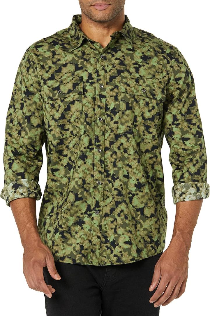 Amazon Essentials Men's Slim-Fit Long-Sleeve Two-Pocket Utility Shirt (Green, M)