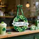 St. Patricks Day Wreath for Front Door, 13Inch Foldable Shamrock Wreath with Word Signs for Irish Holiday Outdoor, Wall Decor (Green, White, and Gold)