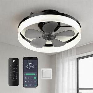 MOTCTQVD Ceiling Fans with Lights and Remote, 19.7" Dimmable LED, Black