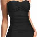 Holipick Women's Tummy Control One Piece Swim Dress Strapless Swimsuit Bandeau Skirted Bathing Suits (Black, XL)
