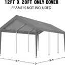 Carport Canopy 12'x20' Replacement Cover, Waterproof & UV Protected Garage Top Tarp Shelter Cover with Ball Bungee Cords, Car Cover Tent (Frame is not Included)