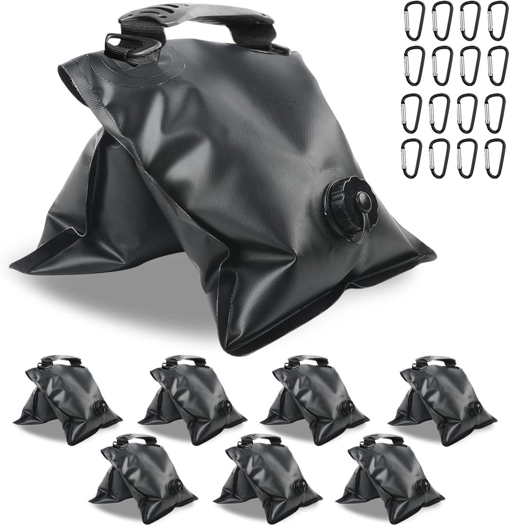 Boat Cover Water Bag with Hook, Marine Mooring Hanging Pouch Kit Boat Accessories, Windproof Winterizing Weight Waterbags, Each 17 lbs Capacity, Black, 8 PCS