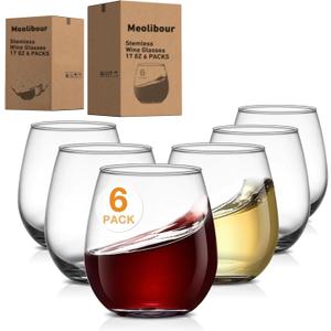 Large Stemless Glasses Set of 6, 17 Ounces Red & White Glasses Tumbler for Party, Clear Drink Glasses, Ideal Accessories Gift, Lead-free, Dishwasher Safe