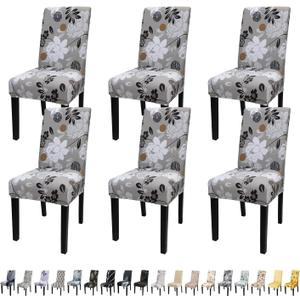 JQinHome Chair Covers for Dining Room Set of 6, High Stretch Removable Washable Parsons Chair Slipcover for Home Party Hotel Wedding Ceremony (Flower, 6 PCS)