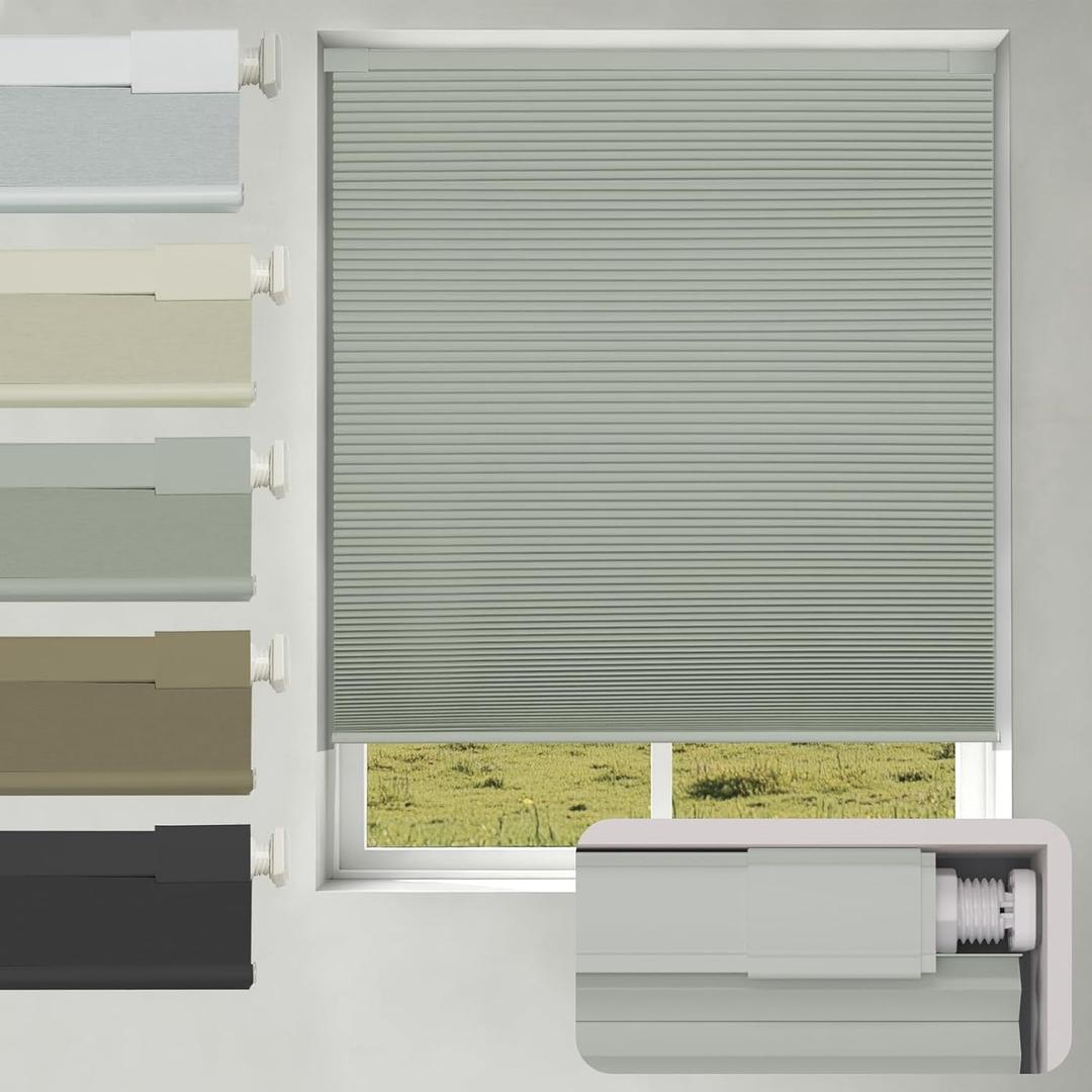 Changshade No Drill No Tools Blackout Cellular Shades,Cordless Blinds for Indoor Windows,Room Darkening Window Shades Honeycomb Blinds for Bedroom,Office,Home,29.5" w x 64" h,Grey