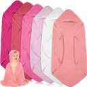 Peryiter 6 Pcs Muslin Hooded Baby Towels,32"x 32" Cotton Newborn Bath Towel Muslin Infant Baby Blankets Absorbent Unisex Newborn Registry Gift for Girls Boys (Pink)