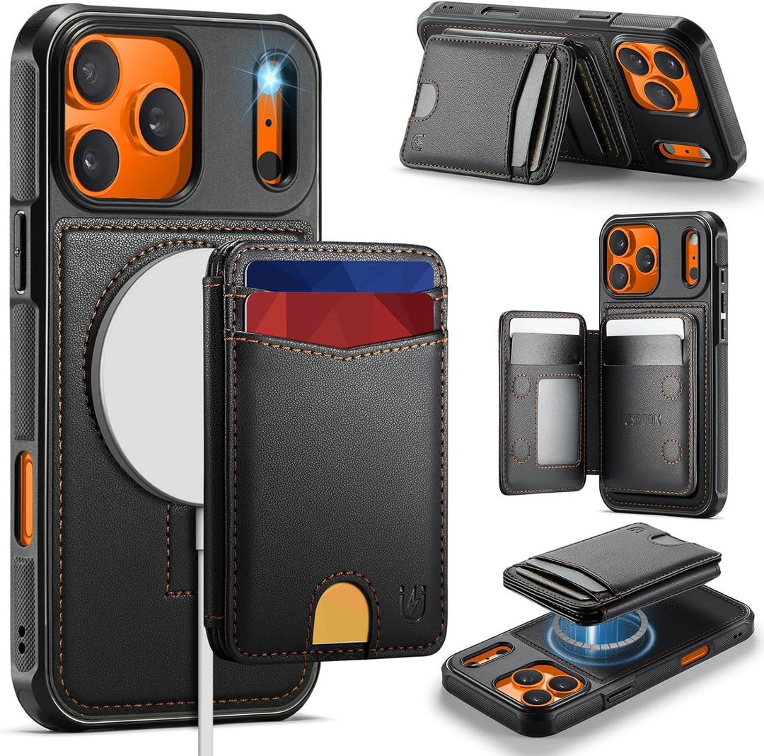 for iPhone 17 Pro Case Wallet Compatible with Magsafe, RFID Blocking Magnetic Card Holder 2 in 1 Detachable Kickstand Shockproof Phone Case for iPhone 17 Pro 6.3" Black