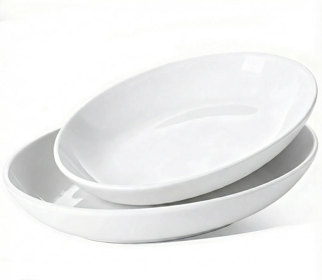 Oval Serving Platters Set of 2 (14" & 12"), Large Deep Ceramic Serving Dishes for Entertaining, Turkey, Fish, Salad, Oven Safe White Porcelain Serving Plates