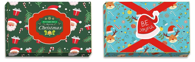 Easykart labels 24 Christmas Holder with Name Stickers, Present Boxes Holder Box Gift Wrapping Envelopes Gift Wrap Boxes with Ribbon a Tags for Holiday (4 Designs x 1 Each)