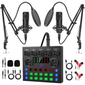Podcast Equipment Bundle for 2, All-in-One Audio Interface with Studio Condenser Microphone Perfect for Podcasting, Recording, Singing, Streaming and Gaming, PC, Smartphone, YouTube, TikTok