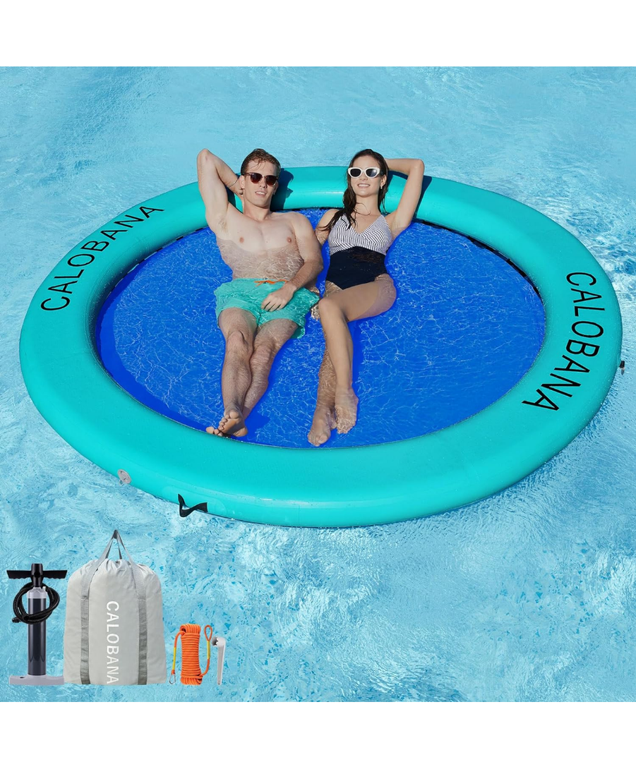 Round Floating Ring Inflatable Water Hammock Heavy Duty River Floats Lake Raft for Adults Tanning Pool Lounger Float Island Platform Pad Mat for Party Pump Not Included, Size: Water Hammock (8' Circle)