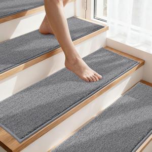 COSY HOMEER Stair Treads Non-Slip Carpet Stair Treads for Wooden Steps, Indoor Stair-Runner Rugs for Kids Elders & Pets 28"x9" (15Pc, Gray)