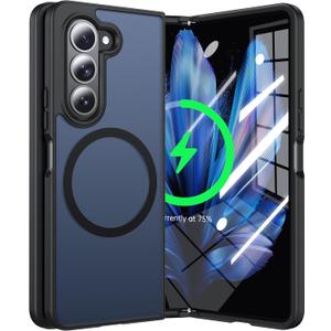 Magnetic for Samsung Galaxy Z Fold 5 Case Compatible with MagSafe [Fast Wireless Charging][Anti-Fingerprint][Military Shockproof] Translucent Matte Silicone Bumper for Z Fold 5 Phone Case,Black