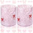 Ovveroche 2 Pcs Pink Bow Icon Juice Glass 14 oz Bow Reusable Stemless Icon Drinking Glasses Cups for Birthday Wedding Party Supplies Gift
