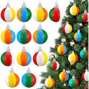 12 Pcs Mini Beach Ball Ornaments for Christmas Tree 3.15 Inch Shatterproof Plastic Summer Hanging Balls Decoration for Christmas Hawaiian Party Tropical Decorative Supplies(Classic)