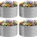 4 Pack 2x2FT Round Raised Beds for Gardening, Corrugated Galvanized Steel Raised Garden Bed, Outdoor Metal Above Ground Garden Bed for Vegetables and Flowers-2x2FTx10Inch (Silver)