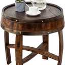 Farmhouse Whiskey Barrel End Table,Round Wood Barrel Side Table,Rusitc Wine Barrel Bourbon Barrel Coffee Table Handcrafted Oak Barrel Decor Furniture