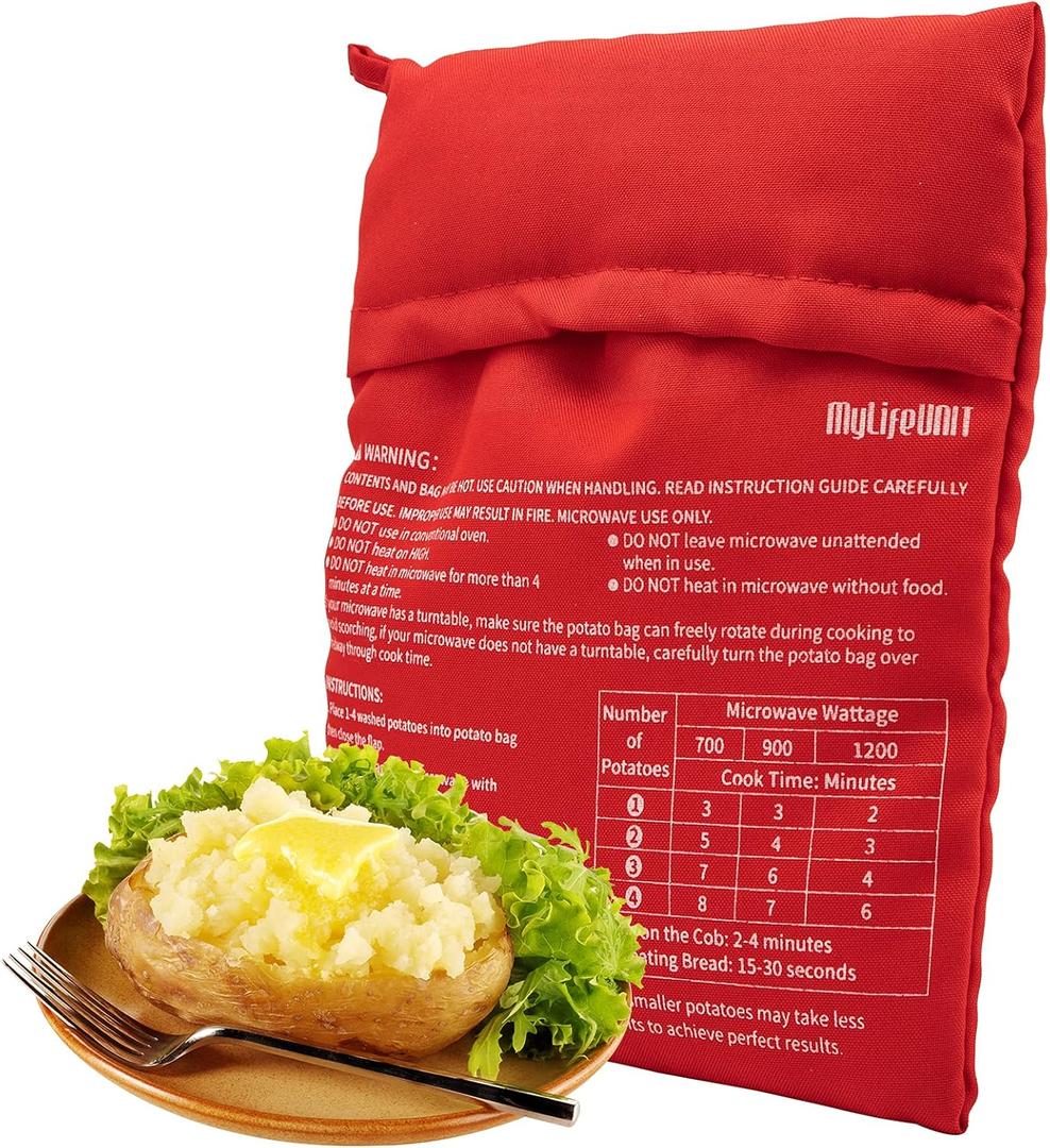 MyLifeUNIT Microwave Potato Bag, Baked Potato Microwave Baking Bag, Red (10" x 8")