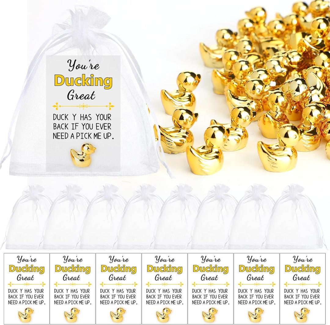 50 Sets Inspirational Gift Bulk Mini Gold Plating Duck You're Ducking Great Emotional Cards Organza Bag Funny Motivational Support Encouragement Present for Christmas Office Coworker