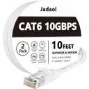 Jadaol Cat 6 Ethernet Cable 10ft 2-Pack, 10Gbps Support Cat8 Cat7 Network, Flat High Speed LAN Internet Patch Cables, Short Ethernet Cables for Router, Modem, Switch, PC, Laptop, Gaming Console, White