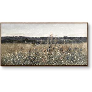 InSimSea Extra Large Framed Vintage Wall Art, Living Room Country Farmhouse Decor, Flower Meadow Landscape Paintings, Canvas Prints, Retro Scenery Long Pictures for Bedroom Above of Bed,24x48inch (Champ Fleuri)
